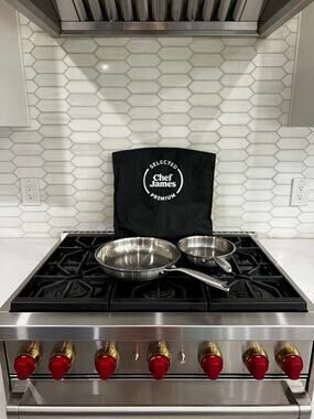 Chef James Premium Stainless Steel Hammered Frying Pan Set 2 Piece with Bag